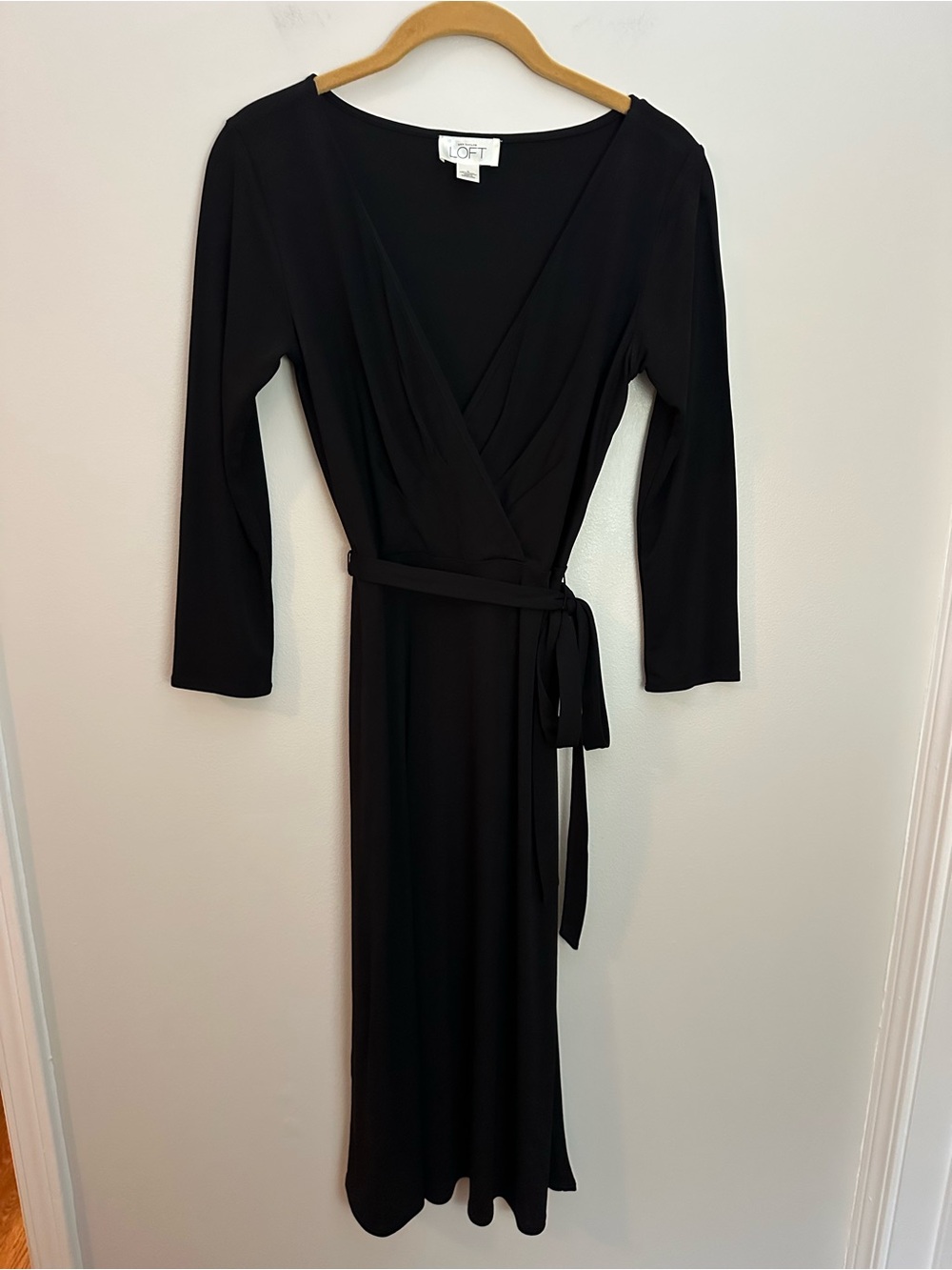 Loft Long Sleeve Midi Wrap Dress Size 0 Like New - Picture 2 of 10